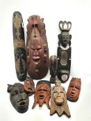 Large African Tribal carved mask H70cm and other similar carved masks and busts (9)