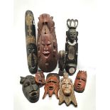 Large African Tribal carved mask H70cm and other similar carved masks and busts (9)