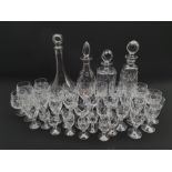 Part set of Stuart crystal table glass (25) other cut glass and four decanters