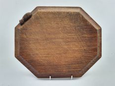 Thompson of Kilburn Mouseman oak cheese board of canted rectangular form with carved mouse signature