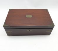 Victorian mahogany and brass banded table writing box with brass handles W40cm