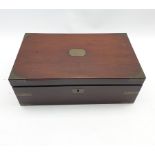 Victorian mahogany and brass banded table writing box with brass handles W40cm