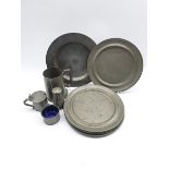 Set of six late 18th/early 19th Century pewter plates by Thomas Alderson engraved with a crest of a