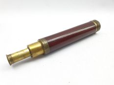 Brass five draw telescope by Watkins, Charing Cross London also engraved 'Fra. Nisbet' with wooden b