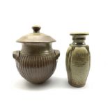 Andrew Hague (b.1948) for Askrigg Pottery: studio pottery two-handled lidded jar and vase, H23cm