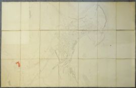 Large Victorian Ordnance Survey map of Scarborough surveyed 1850, pub. 1852, comprising twenty-one 6