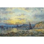 J Smith (Early 20th century): Estuary Scene with Shipping at Sunset, watercolour signed and dated 19