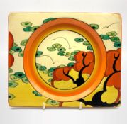 Clarice Cliff for Wilkinson Pottery 'Orange Erin' c.1934 rectangular plate, printed backstamps 23cm