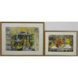 Anne Williams (British 20th century): 'Fruit Bowl' and 'Morning Still Life', two mixed media on pape