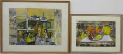 Anne Williams (British 20th century): 'Fruit Bowl' and 'Morning Still Life', two mixed media on pape