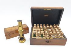 19th Century chemists walnut box containing forty named glass phials, the lid inscribed 'James Craft