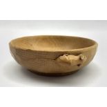 Thompson of Kilburn Mouseman adzed oak nut bowl with carved mouse signature D15cm