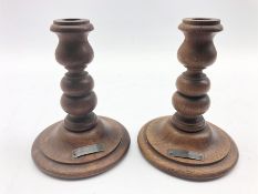 Pair of bobbin turned hardwood candlesticks from SS Leviathan, H16cm