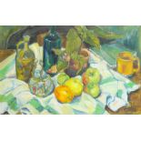 Eunice Giudici (British 1920-1998): 'Green Still Life', oil on board signed and dated 1975, titled a