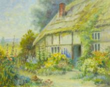 L Giblin (British 20th century): 'Cottage Garden', oil on canvas laid onto board signed, titled on a