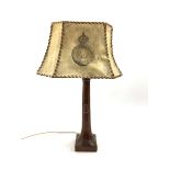 Thompson of Kilburn Mouseman oak table lamp with square base and carved mouse signature circa 1940s