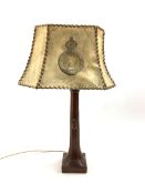 Thompson of Kilburn Mouseman oak table lamp with square base and carved mouse signature circa 1940s