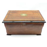Victorian rosewood and mahogany cased cylinder music box with floral pained hinged lid and scumbled
