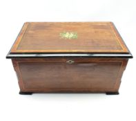 Victorian rosewood and mahogany cased cylinder music box with floral pained hinged lid and scumbled