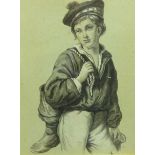 English School (19th century): Portrait of a Young Sailor, pencil drawing signed with monogram BC, 3