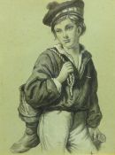 English School (19th century): Portrait of a Young Sailor, pencil drawing signed with monogram BC, 3