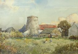 Tom Paterson (Scottish fl.1919-1925): Children Playing in the Farmyard, watercolour signed 25cm x 35