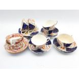 Six Gaudy Welsh pattern trios and a pair of 19th Century tea cups and saucers decorated with Chinese