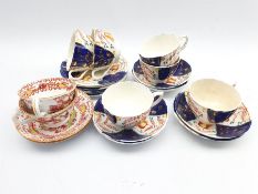 Six Gaudy Welsh pattern trios and a pair of 19th Century tea cups and saucers decorated with Chinese