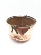 Large copper circular cooking pot with wrought metal swing handle D38cm