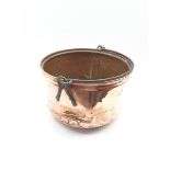 Large copper circular cooking pot with wrought metal swing handle D38cm