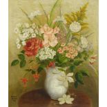 Eleanor Plumpton (British 20th century): Still Life of Flowers in a Vase, oil on canvas signed and d