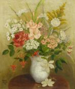 Eleanor Plumpton (British 20th century): Still Life of Flowers in a Vase, oil on canvas signed and d