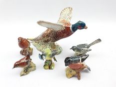 Beswick model of a pheasant flying upwards No. 849 withdrawn 1971 and five small Beswick birds