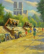 Paul Clair (French 1918-1984): Street Sellers on the Left Bank Paris, oil on canvas signed 84cm x 66