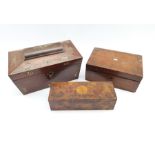 Victorian rosewood sarcophagus shape tea caddy inlaid with mother of pearl, the interior with three