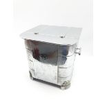 Art Deco chromed square form coal bin with rounded corners, raised on stepped feet, H31cm