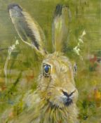 Sarah Williams (British 1961-): Hare, oil on canvas signed verso 90cm x 75cm Notes: Sarah graduate