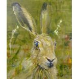 Sarah Williams (British 1961-): Hare, oil on canvas signed verso 90cm x 75cm Notes: Sarah graduate