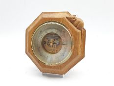 Thompson of Kilburn Mouseman barometer in octagonal oak case with carved mouse signature W20cm