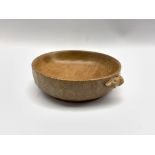 Thompson of Kilburn adzed oak Mouseman nut bowl with carved mouse signature D15cm