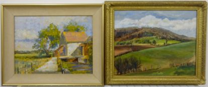 Anne Williams (British 20th century): Yorkshire Farmstead and Landscape, two oils on board, one sign