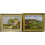 Anne Williams (British 20th century): Yorkshire Farmstead and Landscape, two oils on board, one sign