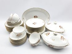 Royal Copenhagen dinner service decorated with pink and gilt sprays comprising four dinner plates, e