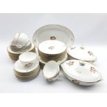 Royal Copenhagen dinner service decorated with pink and gilt sprays comprising four dinner plates, e