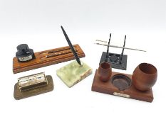 Oak inkstand with pen trays and ink bottle, , perpetual calendar, inkstand from the timber of H.M.S.
