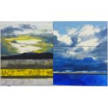 Sarah Williams (British 1961-): Geometric Landscapes, pair oils on canvas unsigned 90cm x 75cm (2)