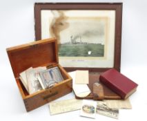 Naval pine ditty box and various naval memorabilia relating to W.E. Dunning including programme of t