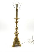 Antique design gilt metal table lamp on a tricorn base and paw feet H57cm excluding fitting