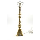 Antique design gilt metal table lamp on a tricorn base and paw feet H57cm excluding fitting