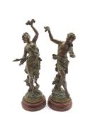 Pair of Continental spelter figures after Charles Levy, 'Moisson' and 'Vendange' H45cm